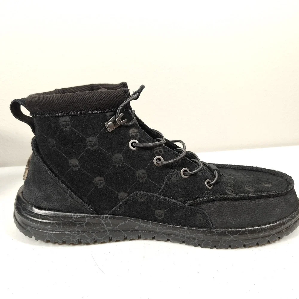 Hey Dude x Jelly Roll Bradley Suede Boots Men's Size 12 Black Skull Print
